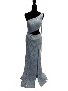 Jovani One of a Kind Elegant One-Shoulder Blue Lace Evening Gown Cutout and Slit